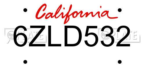 6ZLD532 California License Plate