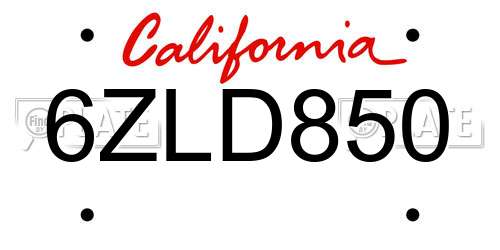 6ZLD850 California License Plate