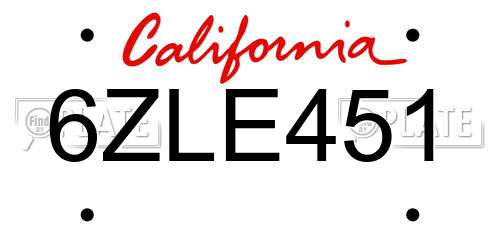 6ZLE451 California License Plate