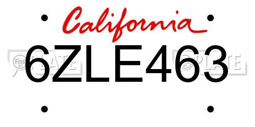 6ZLE463 California License Plate