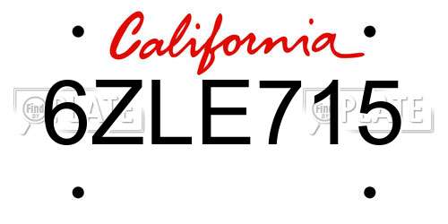 6ZLE715 California License Plate