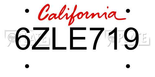 6ZLE719 California License Plate