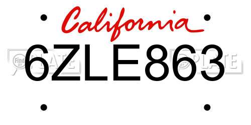 6ZLE863 California License Plate