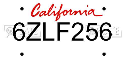6ZLF256 California License Plate