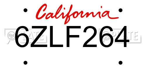 6ZLF264 California License Plate