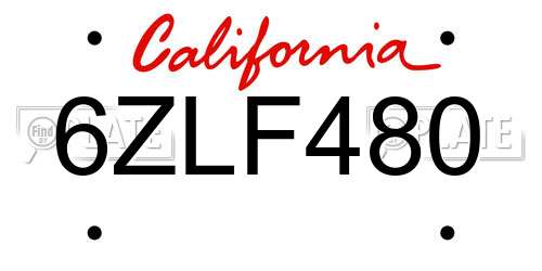 6ZLF480 California License Plate