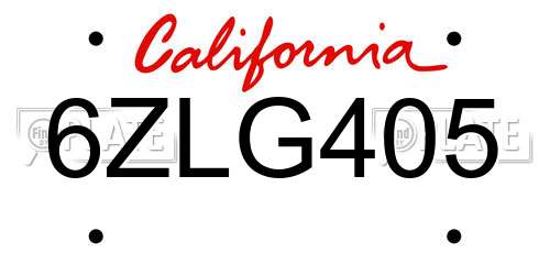 6ZLG405 California License Plate