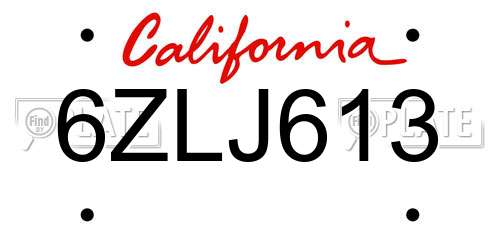 6ZLJ613 California License Plate