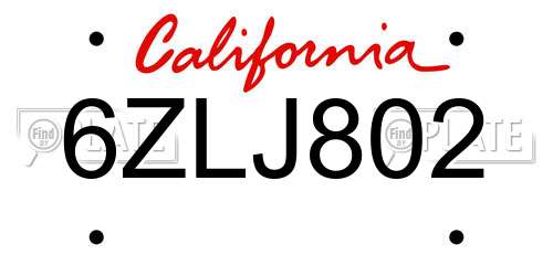 6ZLJ802 California License Plate