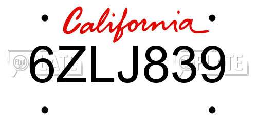 6ZLJ839 California License Plate