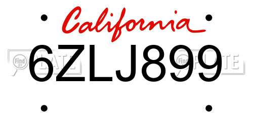 6ZLJ899 California License Plate