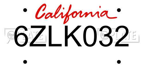 6ZLK032 California License Plate