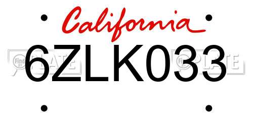 6ZLK033 California License Plate