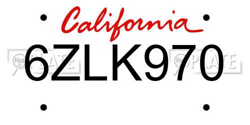 6ZLK970 California License Plate