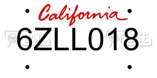 6ZLL018 California License Plate