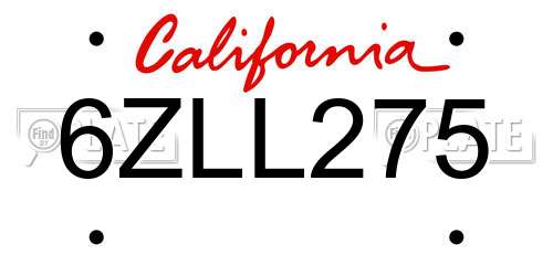 6ZLL275 California License Plate