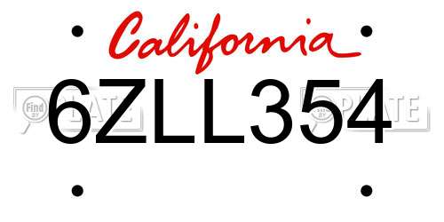 6ZLL354 California License Plate