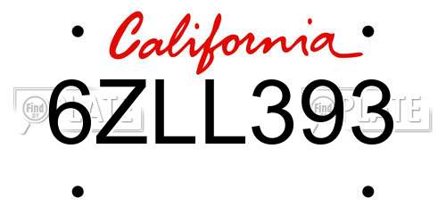 6ZLL393 California License Plate