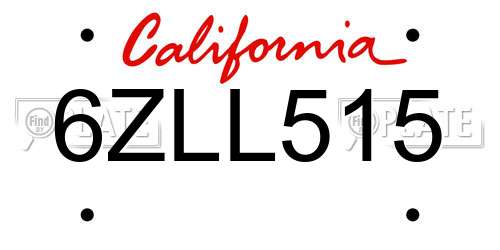 6ZLL515 California License Plate
