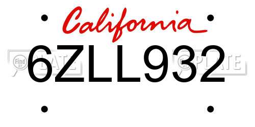 6ZLL932 California License Plate