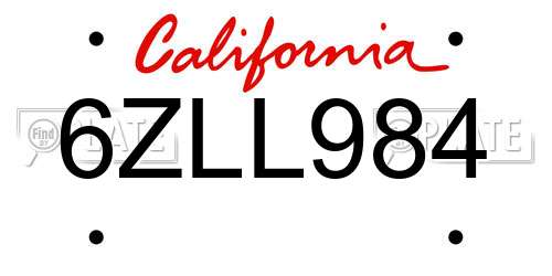 6ZLL984 California License Plate
