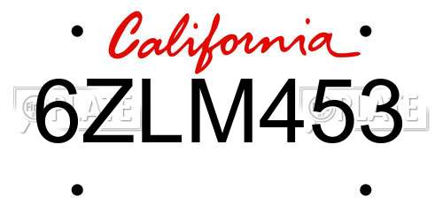 6ZLM453 California License Plate