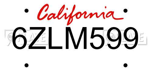 6ZLM599 California License Plate