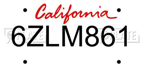 6ZLM861 California License Plate