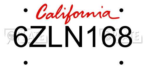 6ZLN168 California License Plate