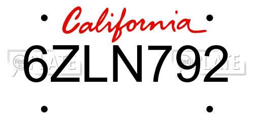 6ZLN792 California License Plate