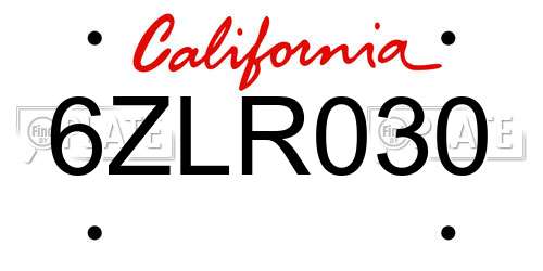 6ZLR030 California License Plate