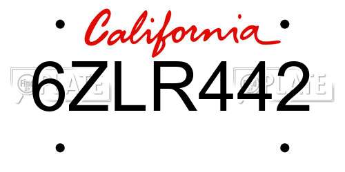 6ZLR442 California License Plate