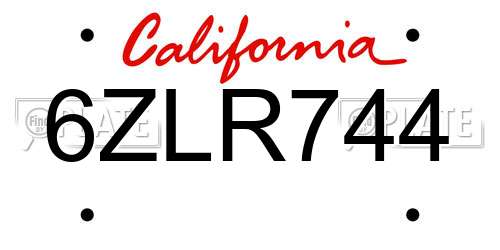 6ZLR744 California License Plate