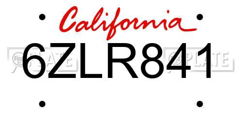 6ZLR841 California License Plate