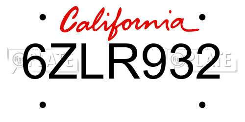6ZLR932 California License Plate