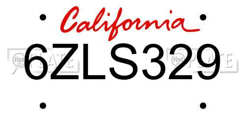 6ZLS329 California License Plate