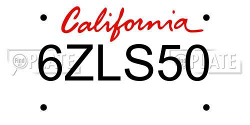 6ZLS50 California License Plate