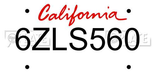 6ZLS560 California License Plate