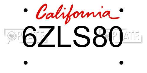 6ZLS80 California License Plate
