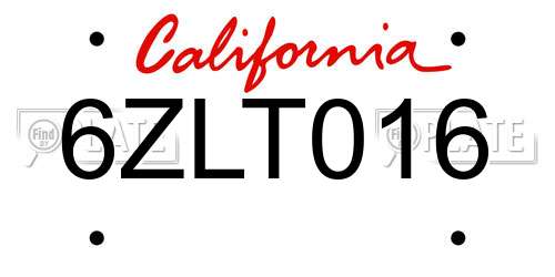 6ZLT016 California License Plate