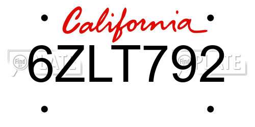 6ZLT792 California License Plate