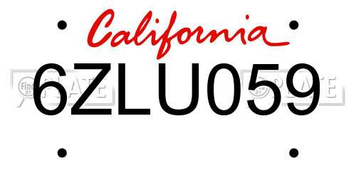6ZLU059 California License Plate