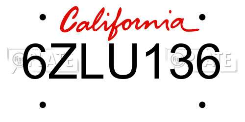 6ZLU136 California License Plate