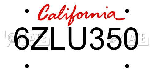 6ZLU350 California License Plate