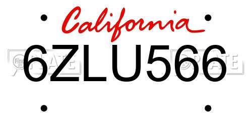 6ZLU566 California License Plate