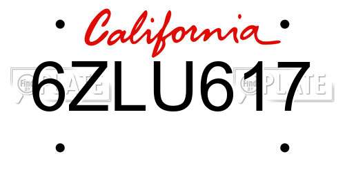 6ZLU617 California License Plate
