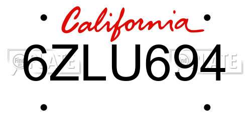 6ZLU694 California License Plate