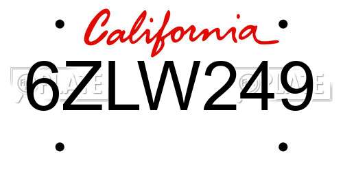 6ZLW249 California License Plate