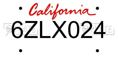 6ZLX024 California License Plate