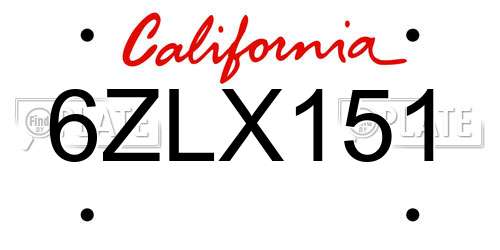 6ZLX151 California License Plate